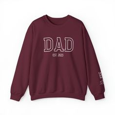 Father's Day Long Sleeve Relaxed Fit Sweatshirt, Custom Text Crew Neck T-shirt For Fall, Father's Day Cotton Crew Neck Sweatshirt, Father's Day Letter Print Relaxed Fit Sweatshirt, Father's Day Letter Print Sweatshirt, Father's Day Relaxed Fit Letter Print Sweatshirt, Casual Crew Neck Sweatshirt For Father's Day, Tshirts Ideas, Varsity Sweatshirt