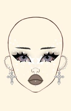 Easy Makeup Ideas Step By Step, Makeup Look Template, Hello Kitty Makeup Ideas, Makeup Drawing Template, Thick Eyeliner Looks, Pre Shower Makeup Ideas, Goth Makeup Ideas Drawing, Easy Fun Makeup Looks, Makeup Ideas Alt