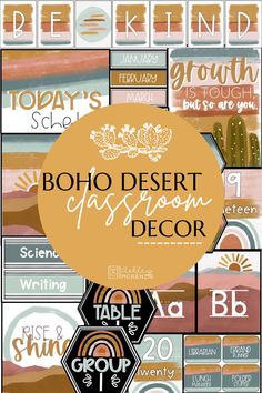 the boho desert art decor is featured in this poster