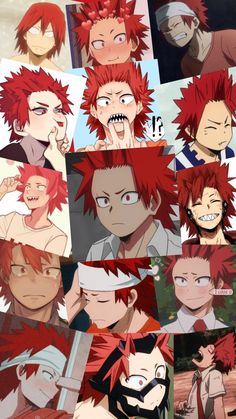 many different anime characters with red hair