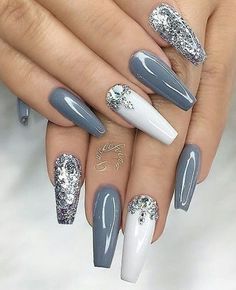 I would want these to be matte Nagel Stamping, Color Changing Nails, White And Silver Nails, Baku Azerbaijan, Super Nails, White Nail, Coffin Nails Designs