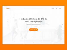 an orange and white web page with people in the kitchen