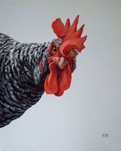 a painting of a rooster on a white wall