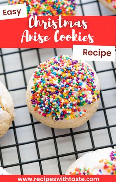 Anise cookies topped with icing and sprinkles on top. Italian Cookies With Anise, Anise Cookie Recipe, Icing Glaze, Christmas Cookie Exchange Recipes, Anise Cookies, Cookie Exchange Recipes, Italian Christmas Cookies, Christmas Shortbread, Holiday Cookie Exchange