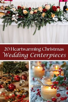 christmas decorations and candles are featured in this collage