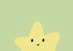 a yellow star with black eyes on a light green background, it looks like the face of a smiling cartoon character