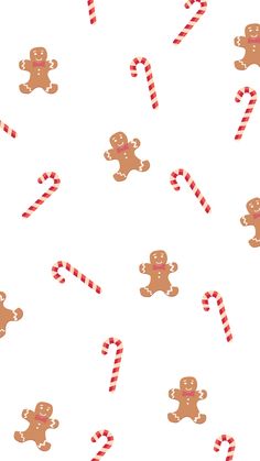 seamless pattern with gingerbread man and candy canes on white background for wallpaper