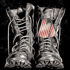 a pair of shoes with an american flag in the shoelaces on black background