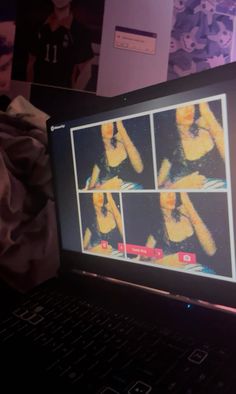 a laptop computer with pictures on the screen