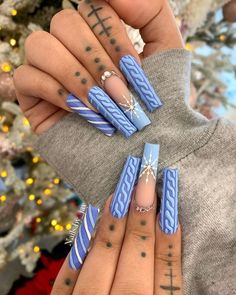 Blue Christmas Nail Designs, Blue Christmas Nails Winter, Blue Christmas Nails, Nails Design With Rhinestones, Work Nails, Nail Pro, Christmas Nail Designs