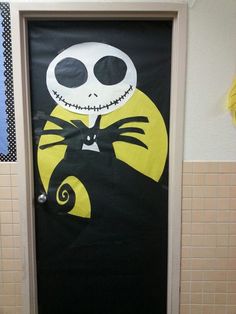 a door decorated to look like jack skellingy