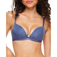 The Elora push-up plunge bra is perfect for low-cut outfits and features microfiber material and classic straps. Blue Push-up Bra With Removable Pads, Blue Push-up Bra With Adjustable Straps, Cut Outfits, Low Cut Outfit, Shipt Shopper, Bleached Denim, Strappy Sports Bras, Adore Me, Racerback Sports Bra