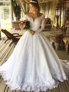 Luxury Long Sleeves Lace Ball Gown Wedding Dresses - wedding dresses Cheap Simple Wedding Dress, High Neck Lace Wedding Dress, Long Sleeve Ball Gown Wedding Dress, Cheap Wedding Dress Boho, Tulle Ball Gown Wedding Dress, Lace Princess Wedding Dresses, Vintage Wedding Dress Boho, Vintage Ball Gowns, Wedding Dresses Lace Ballgown