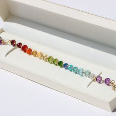 Rainbow Bracelet Rainbow Gemstone Bracelet SOLID GOLD 14K Colorful Multi Stone Bracelet Wire Wrapped Ombre Bracelet Precious Bracelet 14K (26890 - 3) Rainbow Multi-stone Jewelry Gift, Elegant Rainbow Jewelry With Gemstone Accents, Elegant Rainbow Multi-stone Bracelets, Elegant Rainbow Round Bracelets, Elegant Rainbow Bracelets With Round Beads, Multicolor Beaded Bracelets With Gemstone Accents As Gift, Elegant Rainbow Round Beads Bracelet, Elegant Rainbow Beaded Bracelets, Multicolor Multi-stone Spiritual Bracelets