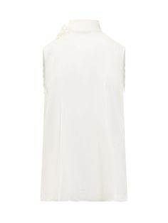 Sleeveless blouse. High neck with bow detail. Button closure.Composition: 70% Acetate, 30% Silk Silk Top With Bow For Workwear, Silk Tops With Bow For Workwear, Silk Workwear Top With Bow, Elegant Sleeveless Tank Top With Bow, Elegant Sleeveless Bow Tank Top, Elegant Spring Tank Top With Bow, White Sleeveless Tank Top With Bow, Elegant Bow Tank Top For Spring, Chic Sleeveless Silk Vest