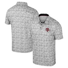 Show your Texas A&M Aggies pride from head to toe with this Colosseum Allover Polo. This polo features an embroidered team graphic on the left chest and an allover printed pattern, ensuring your Texas A&M Aggies pride is on full display. The three-button placket adds a touch of classic style, while the team-colored lining inside the collar provides a subtle yet spirited detail. White Collegiate Golf Tops, Collegiate White Top For Golf, White Collegiate Style Tops For Golf, Fitted Cotton Golf Tops, Texas A&m, Color Lines, Big And Tall, Big & Tall, Team Colors