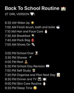 the back to school routine is displayed in this screenshoto image, with text on it