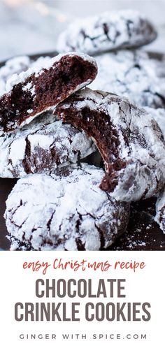 soft and chewy chocolate crinkle cookies with powdered sugar on the top