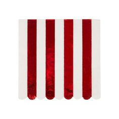 four red and white striped stickers sitting on top of each other in front of a white background