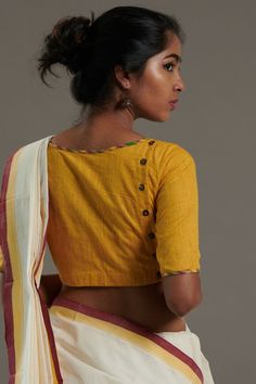 Cara Handspun Blouse – The Kaithari Project Mustard Yellow Blouse Designs, Blouse Design Images