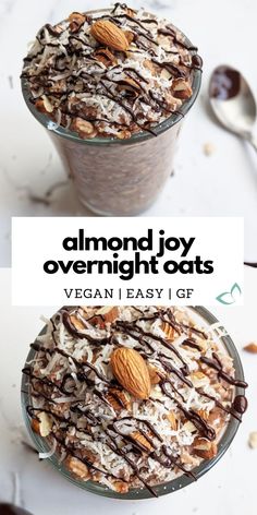 two desserts with chocolate, almonds and overnight oats in the top one