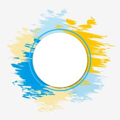 a white circle with blue and yellow paint splatters