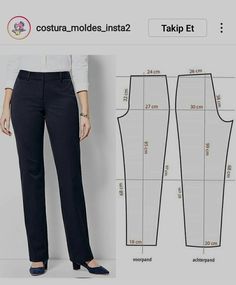 a woman's pants pattern with measurements for each side