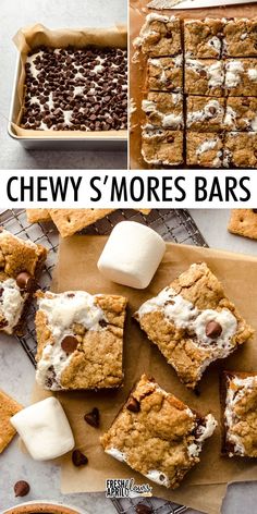 chewy s'mores bars with marshmallows and chocolate chips