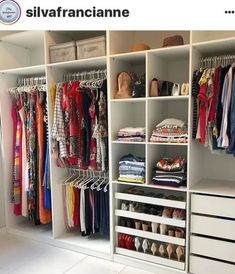 the closet is full of clothes and shoes