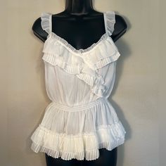 Nwt Abercrombie Chiffon Top With Cinched Waist And Ruffles L (2.5) White Ruffled Blouse For Daytime, Blue Cami, Royal Blue Lace, Satin Camisole, Lace Trim Cami, Black Camisole, Spaghetti Strap Tank Top, Tank Top Camisole, Lace Cami