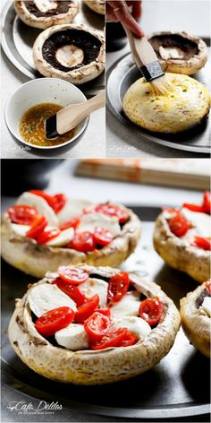 several different images of food being prepared on trays