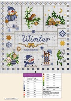 a cross stitch pattern with the words winter on it