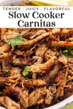 Tender pork, slow-cooked to juicy perfection, then quickly browned for deliciously crisp edges. This slow cooker carnitas recipe couldn't be easier or more incredible, made with a simple spice blend and simmered in citrus juices with a handful of aromatics. I've been making this Crockpot pork carnitas for years and it's still a huge hit in my house! Carnitas Crockpot, Crispy Carnitas, Slow Cooker Carnitas, Pork Carnitas Slow Cooker, Easy Crockpot Chicken, Stew Chicken Recipe, Carnitas Recipe, Pork Carnitas, Crockpot Pork