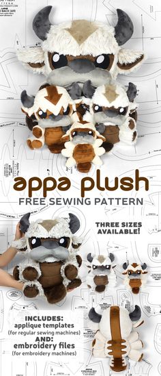 the instructions for how to make an appa plush cow mask with different patterns and sizes