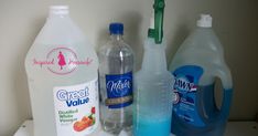 several different types of cleaning products sitting on top of a white counter with the words easy upholstery stain remover