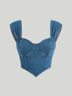 Free Returns ✓ Free Shipping✓. SHEIN MOD Cup Detail Hanky Hem Crop Denim Top- Women Denim Tops at SHEIN. Diy Corset, Slim Fit Crop Top, Denim Tank