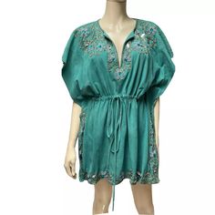 Tasha Polizzi Suede Tunic Top Teal Embroidered Beaded Boho Poncho Leather Dress | eBay Tasha Polizzi, Boho Poncho, Leather Dress, Tunic Top, Womens Clothing Tops, Drawstring Waist, Cool Style, Beading, Tunic Tops