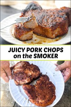 juicy pork chops on the smoker are ready to be served for lunch or dinner