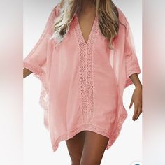 Material: Our Cover Ups For Swimwear Women Is Made Of Lightweight Fabric And Slightly See-Through. The Swimsuit Coverup For Women Is Very Soft And Light. Sizeour Beach Cover Up Is Oversized Style And Only One Size. The Bust Is 63 Inches (160 Cm). For People Who Are Skinny, It May Be A Little Big. The Length Is 29.5 Inches (75cm), Which Just Right To Covers The Upper-Thigh. It Looks Sexy And Can Be Paired With A Bikini. Design: This Bikini Cover Up Is Designed With Lace Stitching And A Deep V-Nec Sarong Swimsuit Cover, Chiffon Cover Up, Chiffon Dress Short, Beach Blouse, Bathing Suit Dress, Beach Tunic, Long Sleeve Swimwear, Beach Bathing Suits, Beach Cover Ups