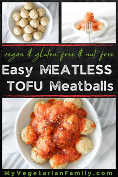 easy meatless tofu meatballs recipe with text overlay