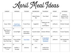 an image of a calendar with the words,'april meal ideas'on it