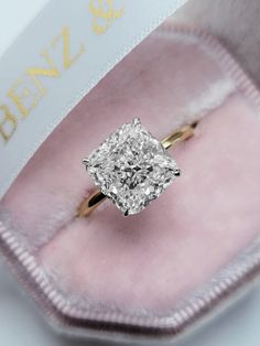 5.20 Carats Lab Grown Cushion Cut Two Tone Solitaire Hidden Halo Diamond Engagement Ring Solitary Engagement Ring, Cushion Cut Engagement Ring Gold, Rings 2022, 5 Carat Diamond Ring, Most Beautiful Engagement Rings, Cushion Cut Solitaire, Cushion Halo Engagement Ring, Simple Rings, Ring Inspo