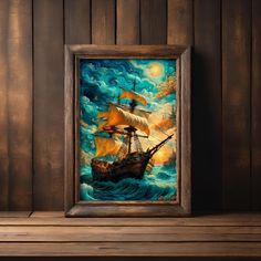 a painting of a pirate ship in the ocean