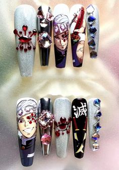 Tengen Nails, Anime Themed Nails, Demon Slayer Nails, Finger Biting, Nails Business, Birmingham City University, Creative Nail Art, Queen Nails