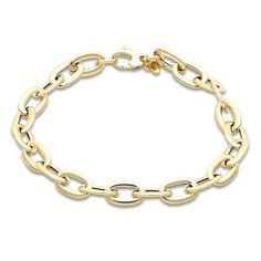 Dynamic oval-shaped hollow links of graduating size line the length of this breathtaking women's bracelet. 14K Yellow Gold The 7.5-inch chain secures with a lobster clasp. From the Italia D'Oro Collection Exclusively available from Jared® the Galleria of Jewelry. Classic Yellow Gold Oval Link Bracelet, Oval Gold Chain Bracelet, Formal Gold Oval Link Bracelet, Classic Gold Oval Chain Bracelet, Classic Oval Gold Chain Bracelet, Classic Oval Chain Bracelet, Elegant Gold Bracelet With Cable Chain In Oval Shape, Modern Gold Oval Cable Chain Bracelet, Elegant Oval Gold Cable Chain Bracelet