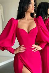 Elegant Bubble sleeves Sweetheart Red Side-cut Mermaid Prom Dress – Ballbella Evening Gowns With Sleeves, Elegant Dresses For Women, Women Long Dresses