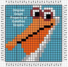 a cross stitch pattern with an orange fish in it's mouth and the words, original property of cataroo graphics