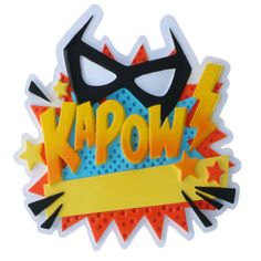 a sticker with the word kapow on it's face and mask