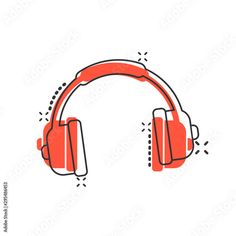 red headphones on a white background with dots and lines in the style of doodles