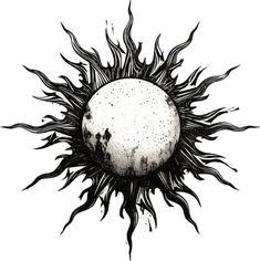 an ink drawing of the sun in black and white